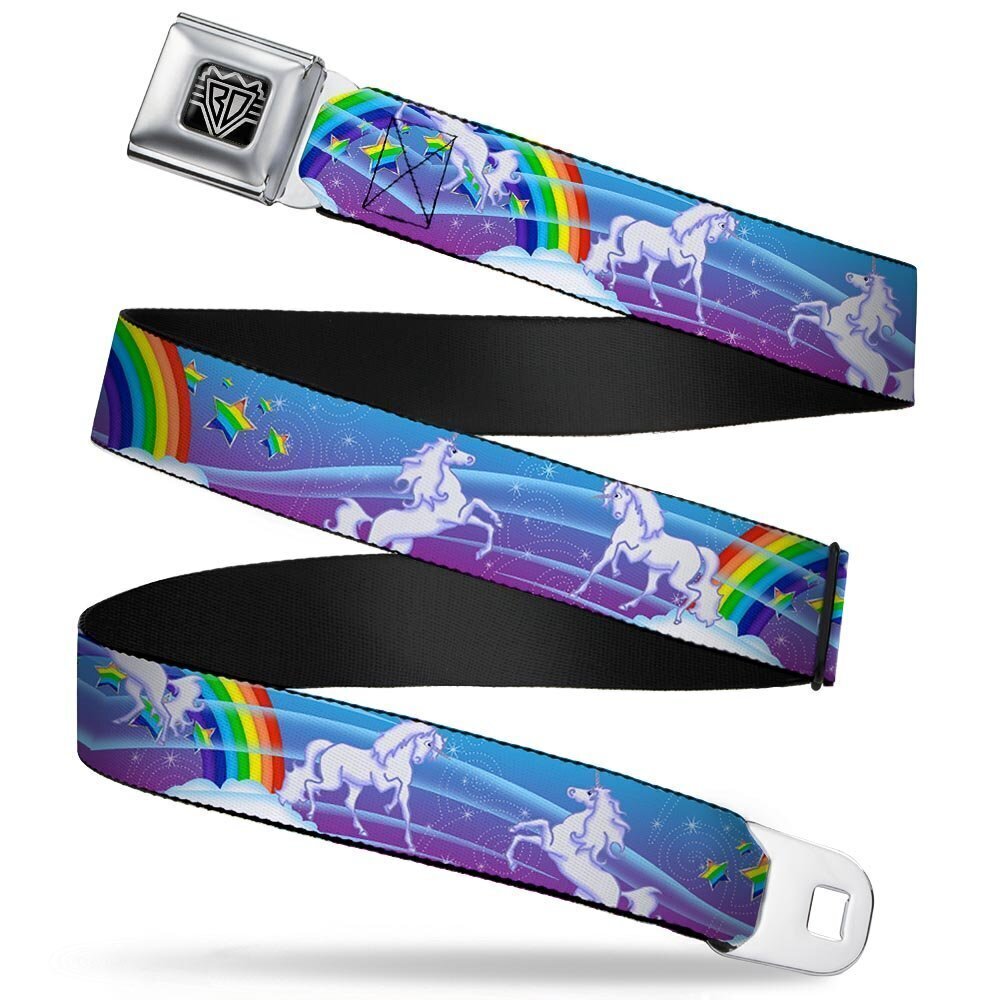2739 Seatbelt Belt - Unicorns/Rainbows/Stars Blue/Rainbow/White - 1.5" Wide